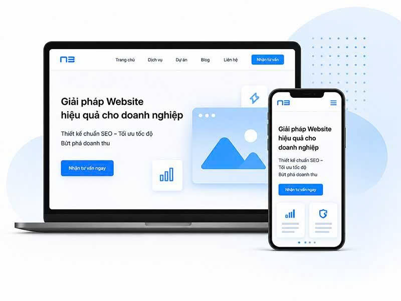 Giao diện website NinhBinhMarketing trên laptop và điện thoại
